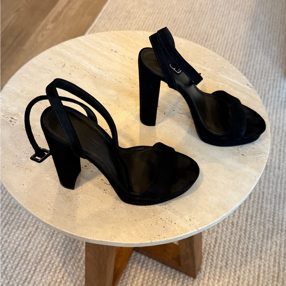 Luxurious Black Suede High Heels with Ankle Strap